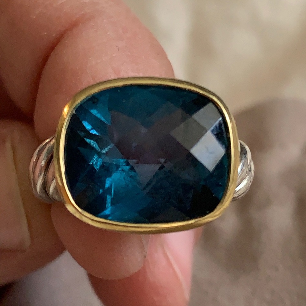 David Yurman Blue and Silver Topaz Ring